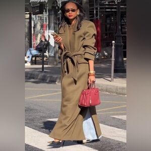 NEW SAINT LAURENT YSL Oversized Belted Double-Breasted Wool Coat Khaki